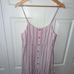 Splendid Womens Dress Med Pink Maxi Striped Sundress Linen Tiered Button Front